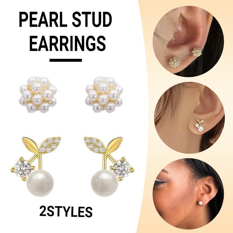 Fashion Pearl Wedding Earrings Zircon Cherry Stud Pearl Earrings for Women - Cherry