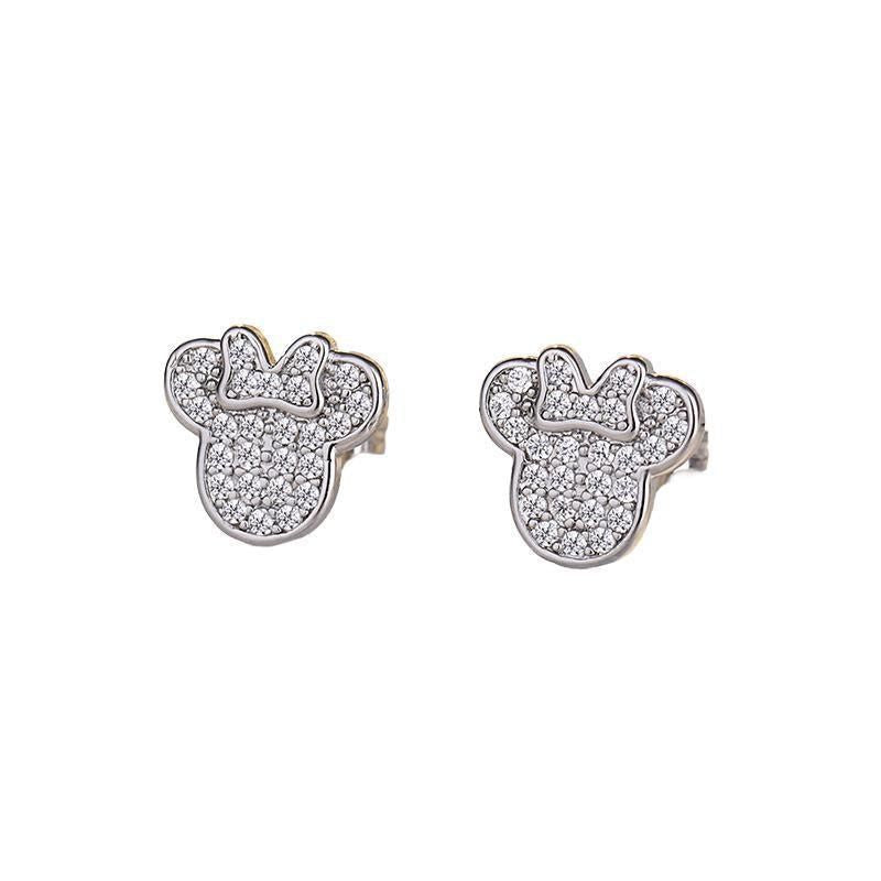 Cute Mouse Girls Clear Crystal Earrings Iced Out Cute Lady's Gift Accessory - White