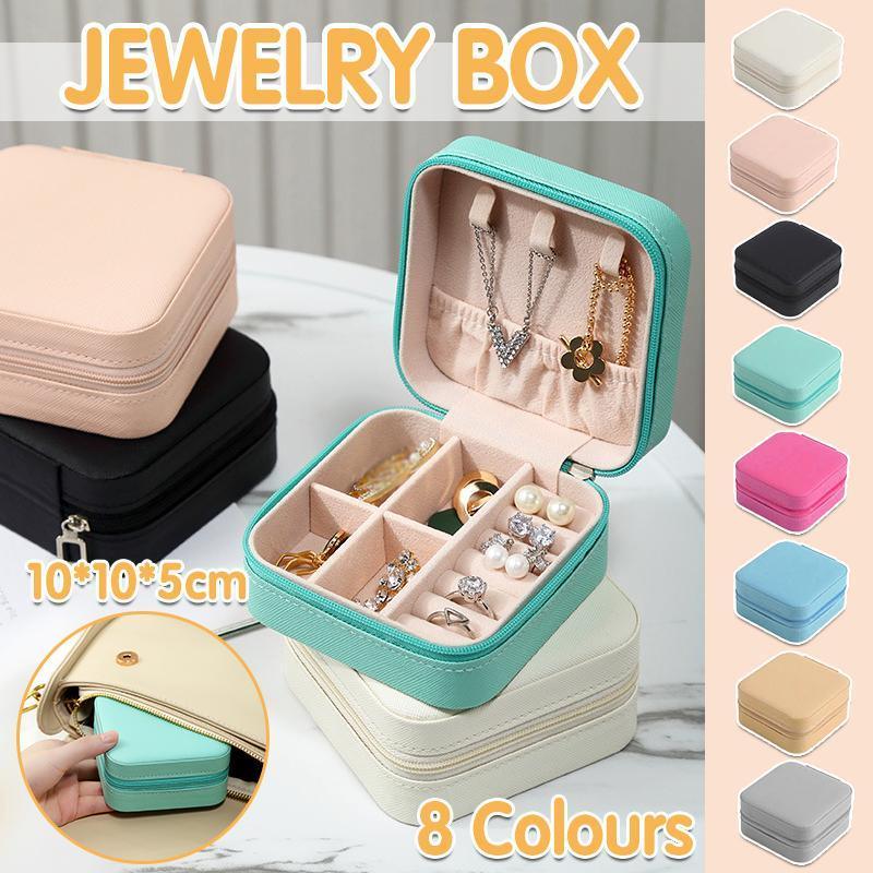 Travel Jewelry Organizer Box Portable Leather Storage Ornaments Ring Earrings - Pink (10x10x5cm)
