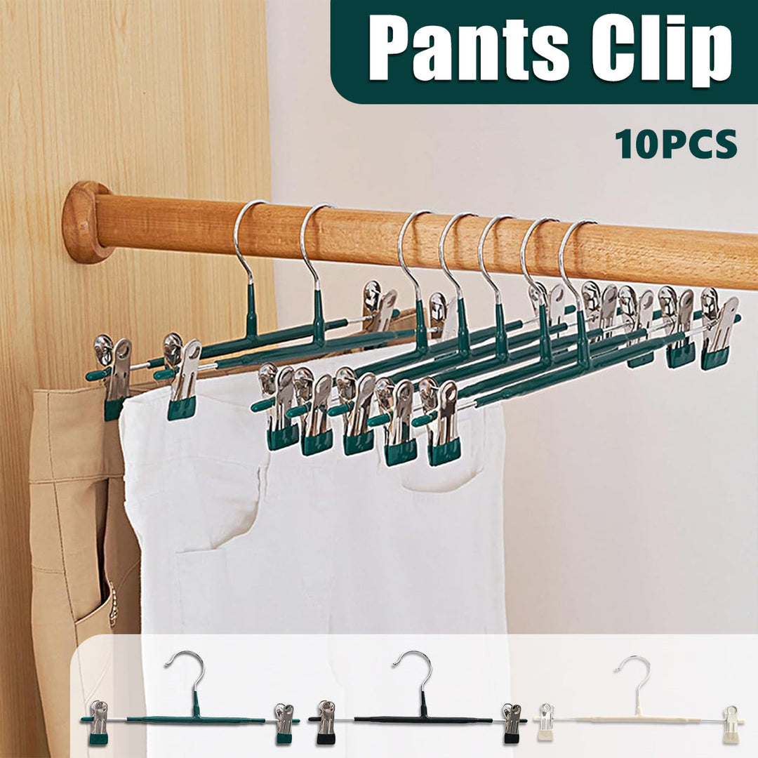10pcs Home Wardrobe Pant Rack Hanging Trouser Organizer Clothes Hanger - White