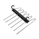 Stainless Steel Multi-Layer Pants Rack Folding Telescopic Anti-Slip Clothes Rack - Black