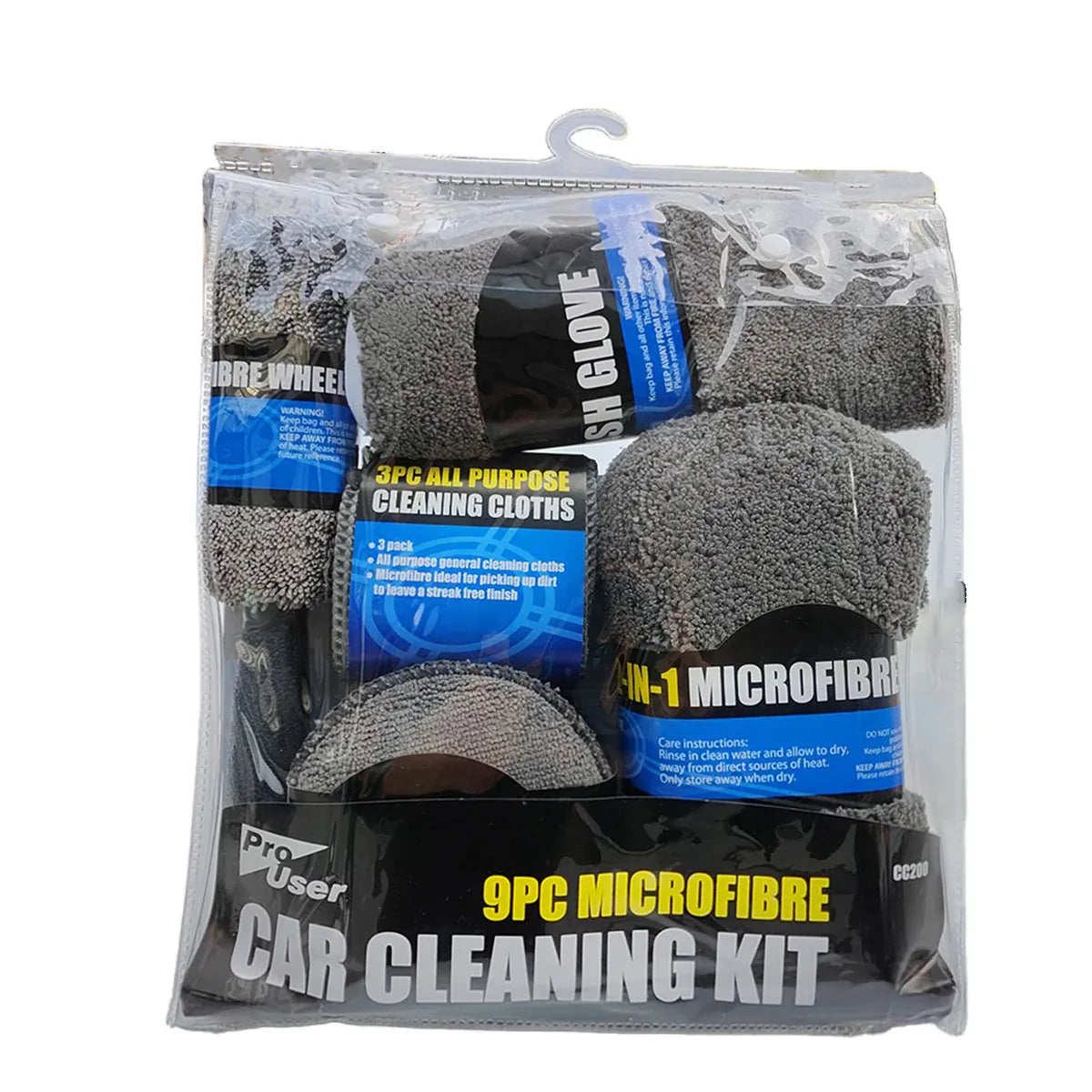 9PCS Car Cleaning Kit Microfiber Towel Wax Sponge Wheel Brush Gloves Set Use - Grey
