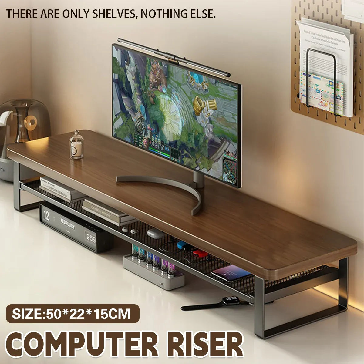 Monitor Stand Riser Desktop Shelf Organizer with Storage Mesh for PC Laptop