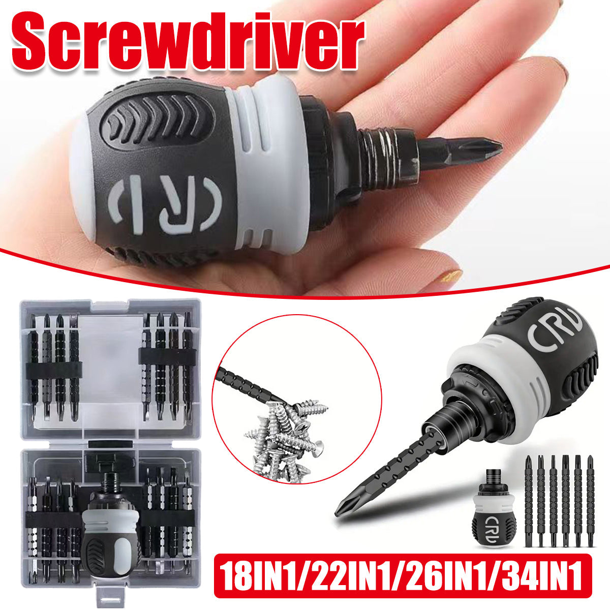 Ratchet Screwdriver Set with Sleeve Dual Head Screwdriver Expansion Cross Bits - 34-in-1