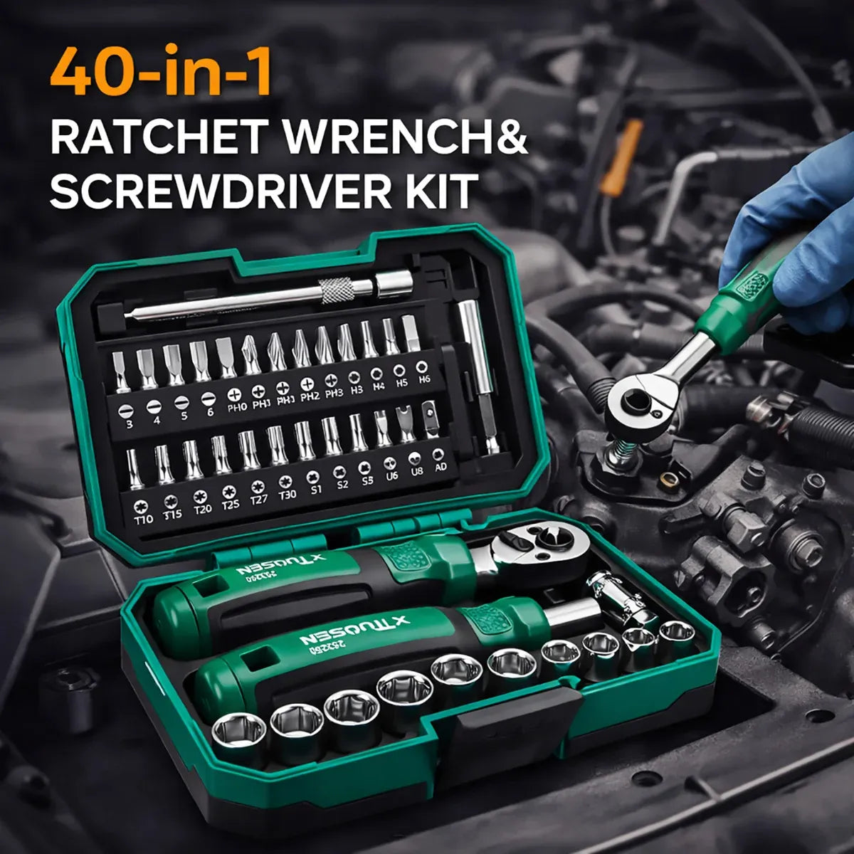 40 in 1 Ratchet Wrench and Screwdriver Kit For Mechanic DIY Car Repair Tool Set
