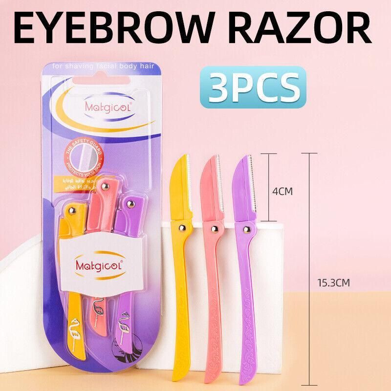 3PCS Folding Eyebrow Razor Facial Hair Trimmer for Women with Protective Guard