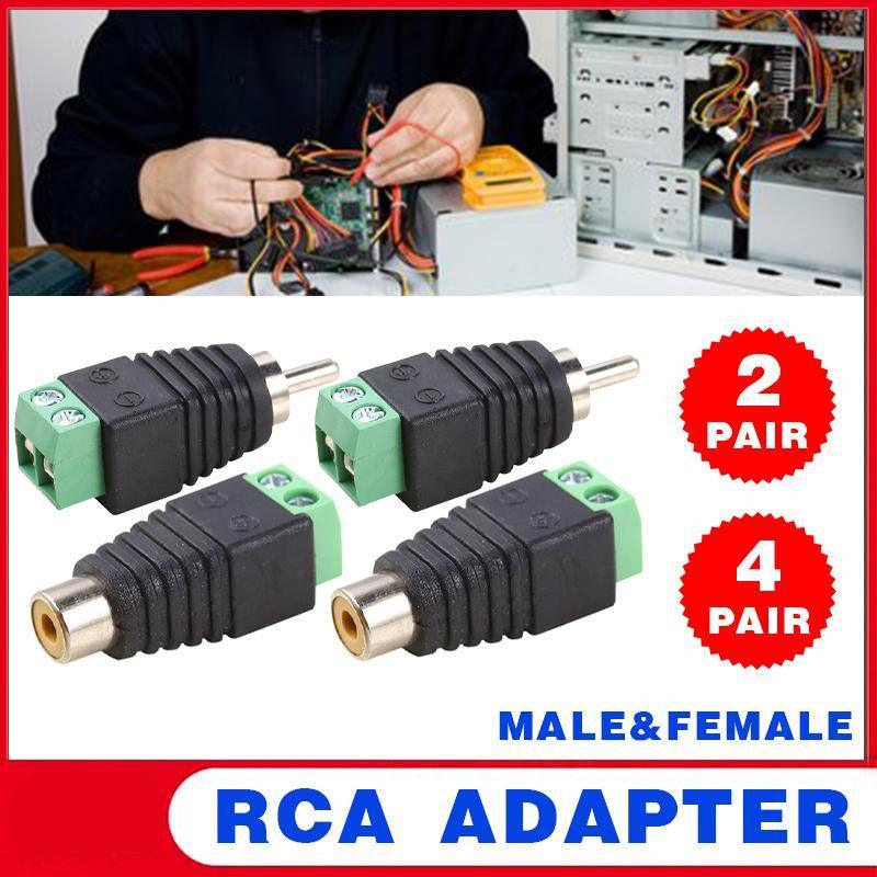 2/4 Pair Speaker Wire cable to female & male RCA Adapter Connector Jack Plug LED - 2 PAIRS