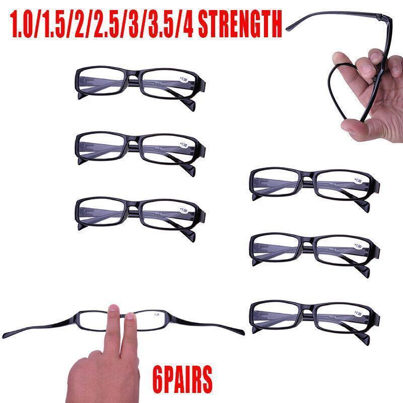 6 Pairs Mens Ladies Wayfarer Frame Magnifying Reading Glasses Au - +4.00
