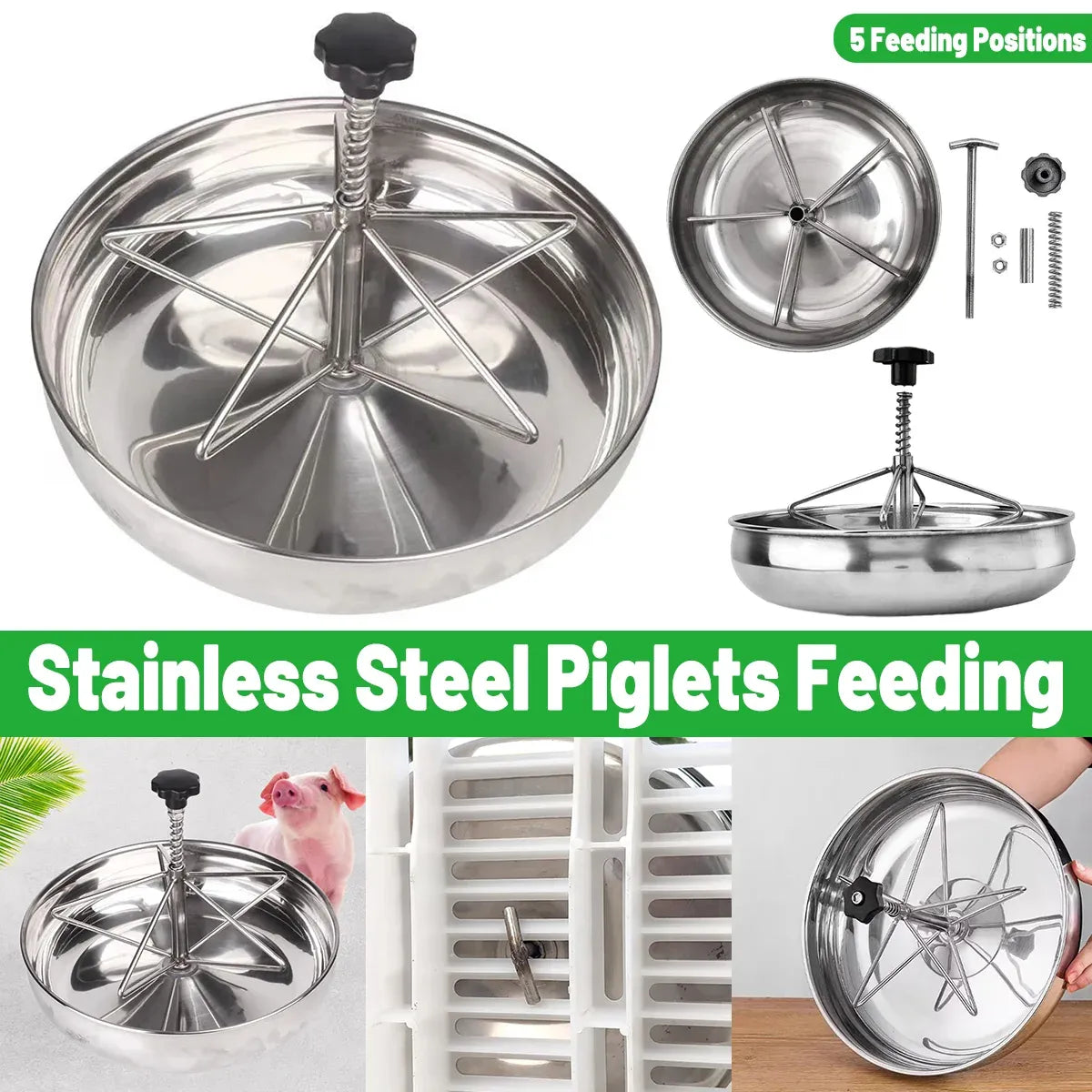 Piglet Feeding Trough Stainless Steel Round Basin Feeder Bowl for Farm Livestock