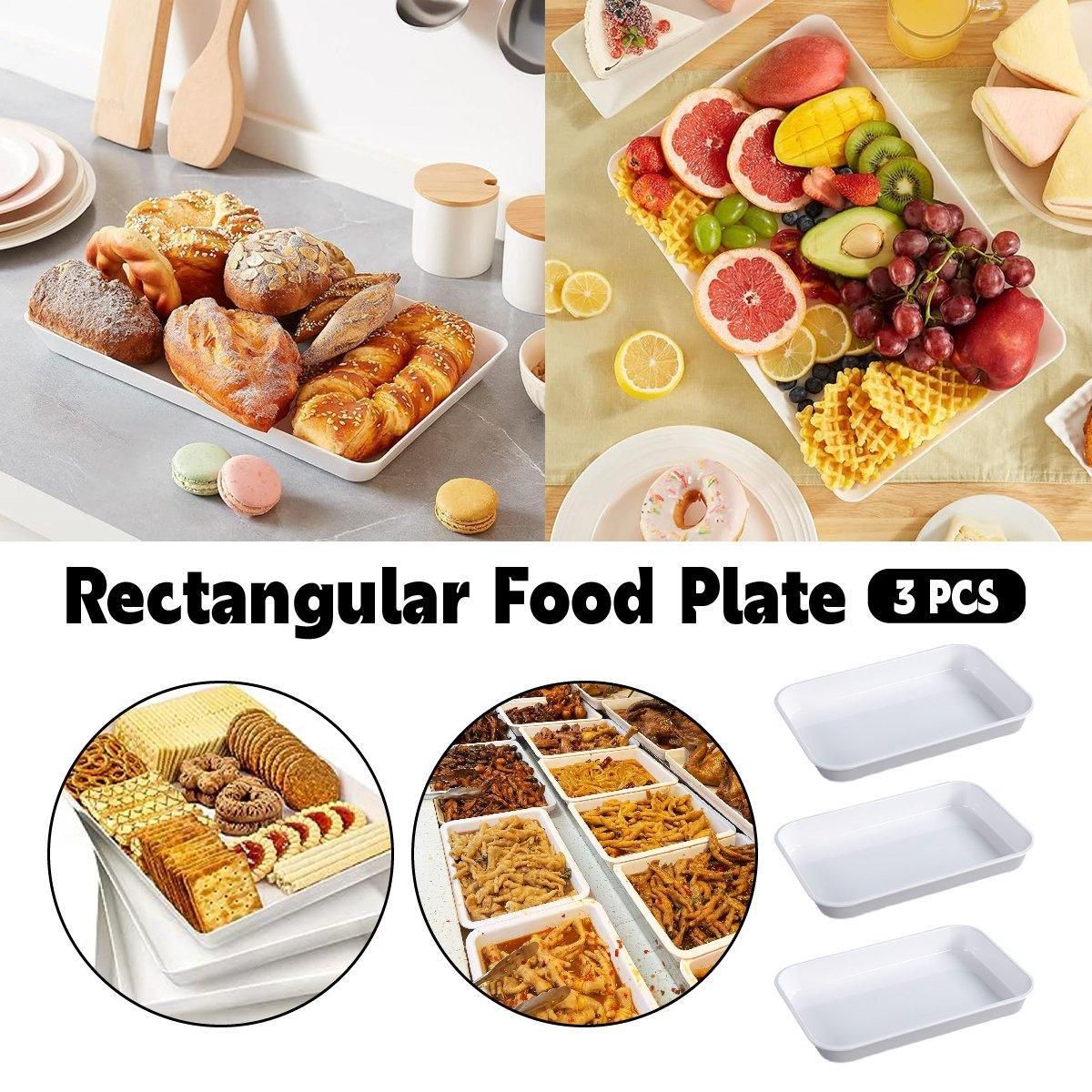 Rectangular White Plastic Deli Display Tray Dishes Serving Platter Food Plate