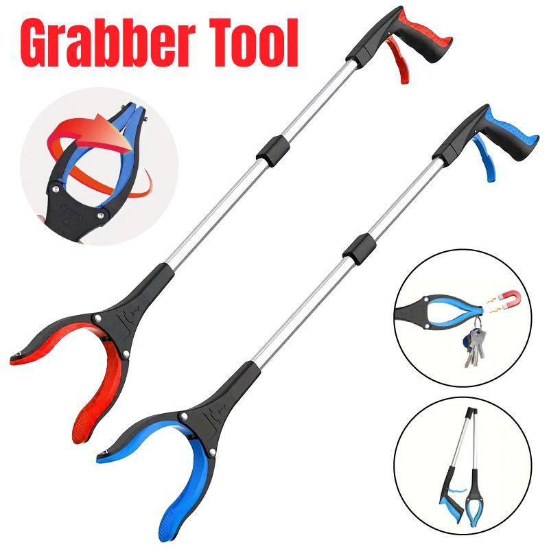 Folding Rubbish Picker Clip Hygiene Trash Grabber Long Handle Waste Cleaner Tool - Blue