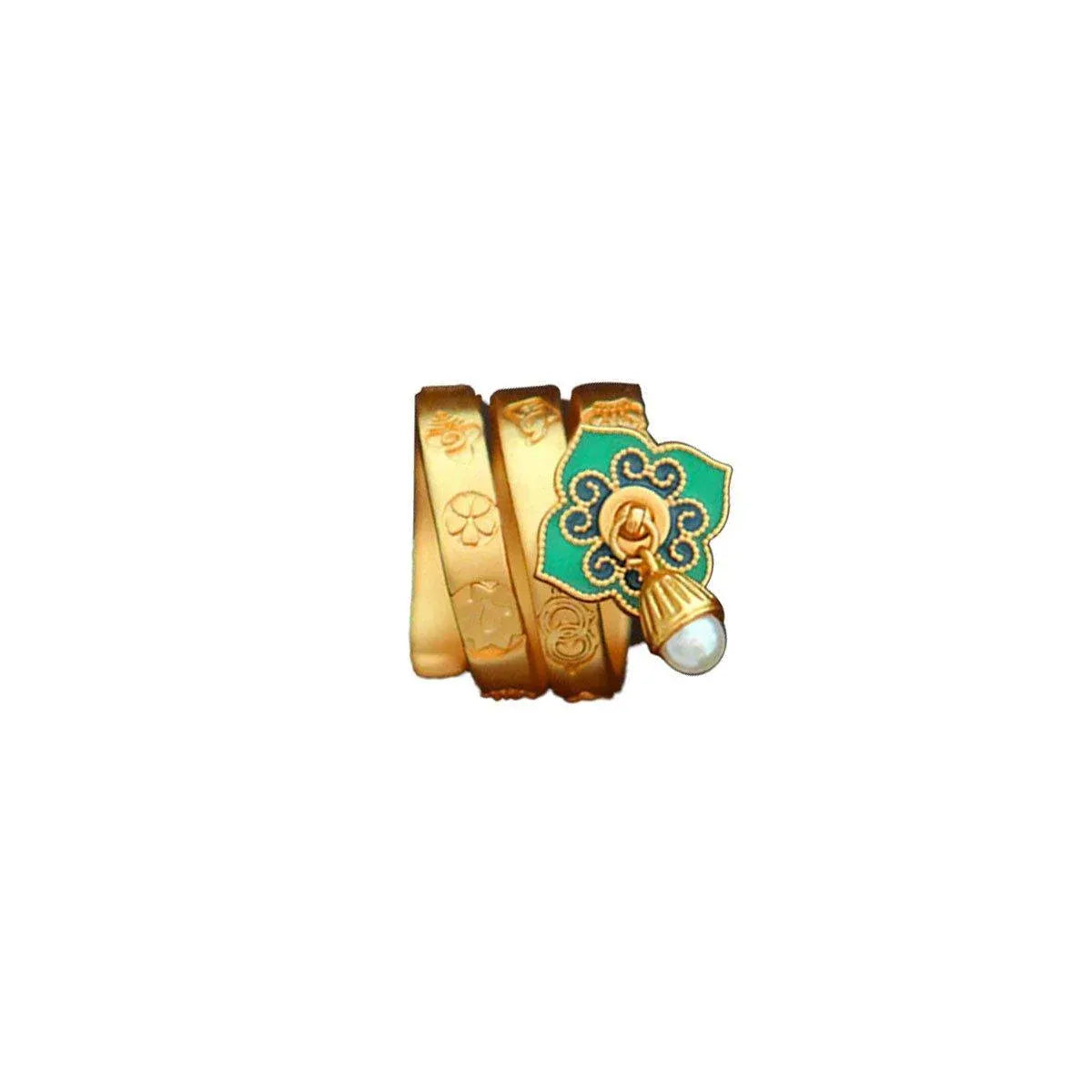 New Chinese Retro Flower Ring Delicate Elegant Design Fashion Jewelry - Green