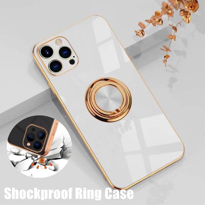 White Luxury Shockproof Silicone Ring Case Stand Cover for iPhone 14 13 12 Pro Max - iPhone 13