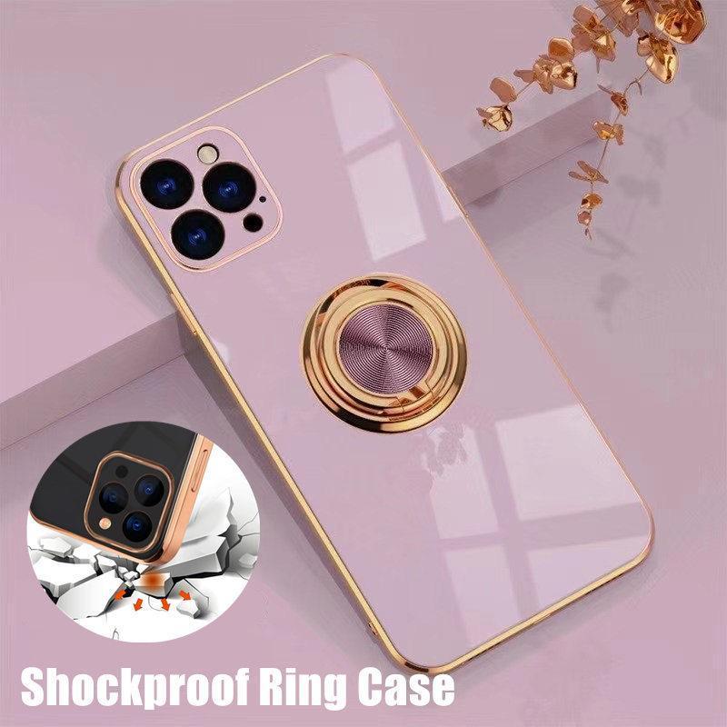 Light Purple Luxury Shockproof Silicone Ring Case Stand Cover for iPhone 14 13 12 Pro Max - iPhone 13 Mini