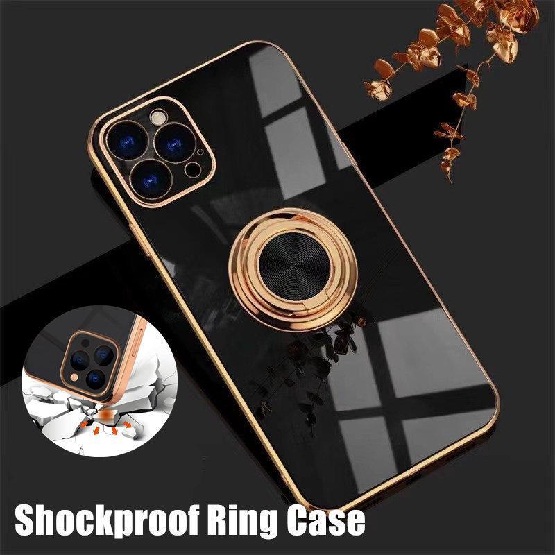 Black Luxury Shockproof Silicone Ring Case Stand Cover for iPhone 14 13 12 Pro Max - iPhone 13 Pro Max
