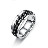 Spinner Rings Mens Womens Fidget Rotating Ring Silver Stainless Steel Size 7 - Black
