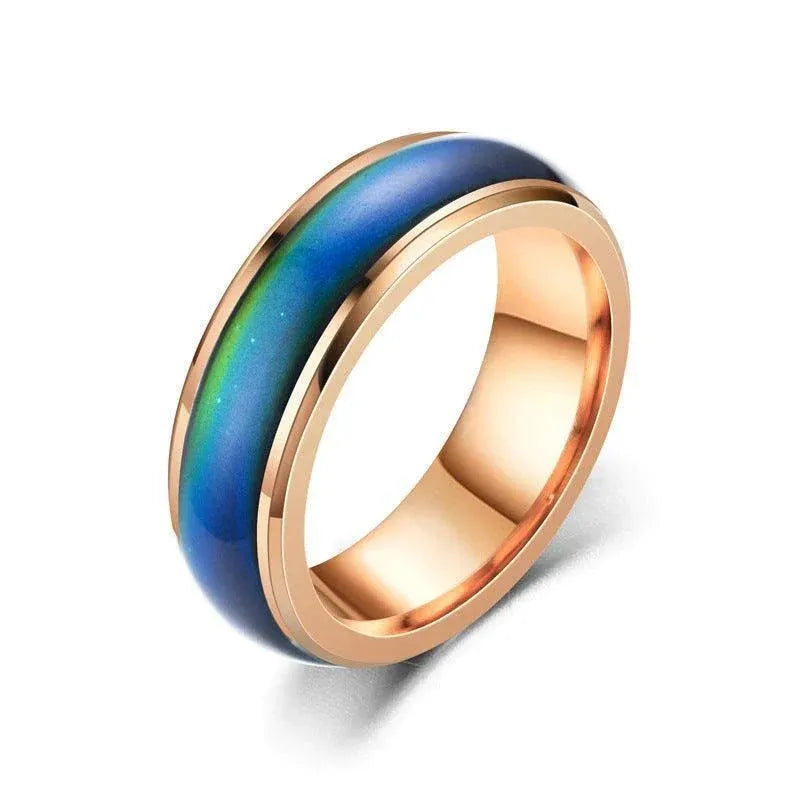 Mood Colour Changing Ring Temperature Sensitive Stainless Steel US Size 10 - Rose Gold