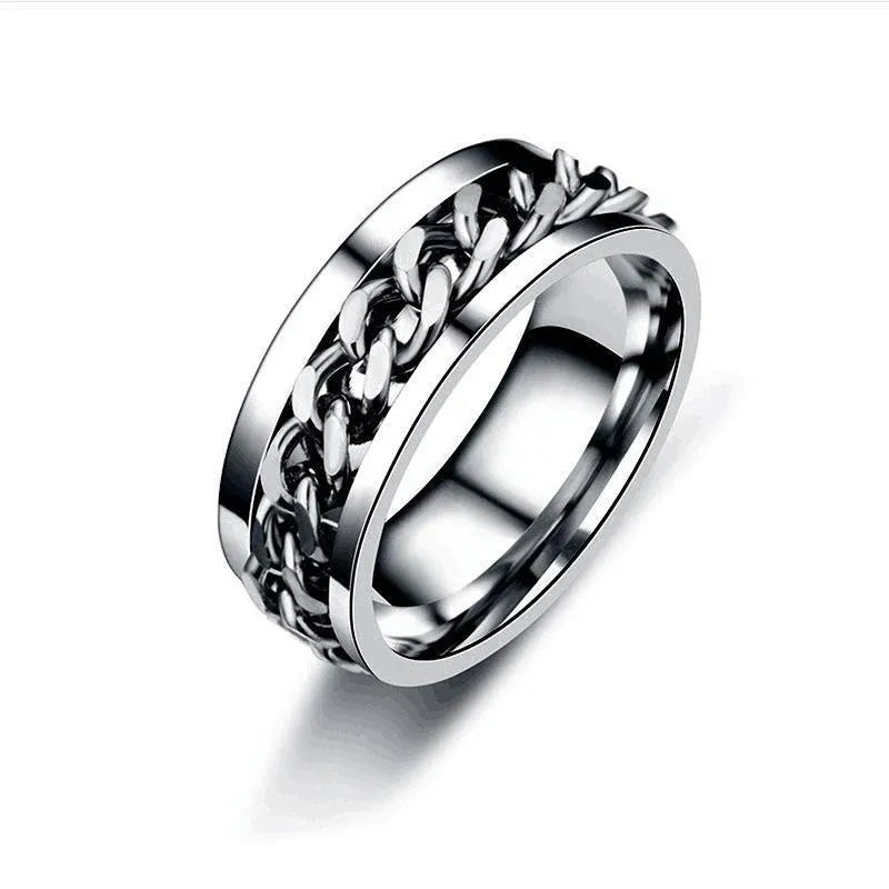 Spinner Rings Mens Womens Fidget Rotating Ring Silver Stainless Steel Size 7 - Silver