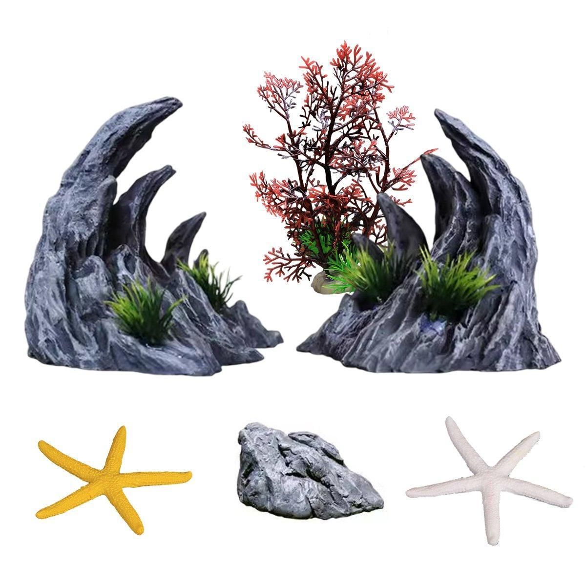 Aquarium Resin Dragon Stone Rock Decorative Ornaments Fish Tank Landscape - Dragon Valley 3#（6PCS）