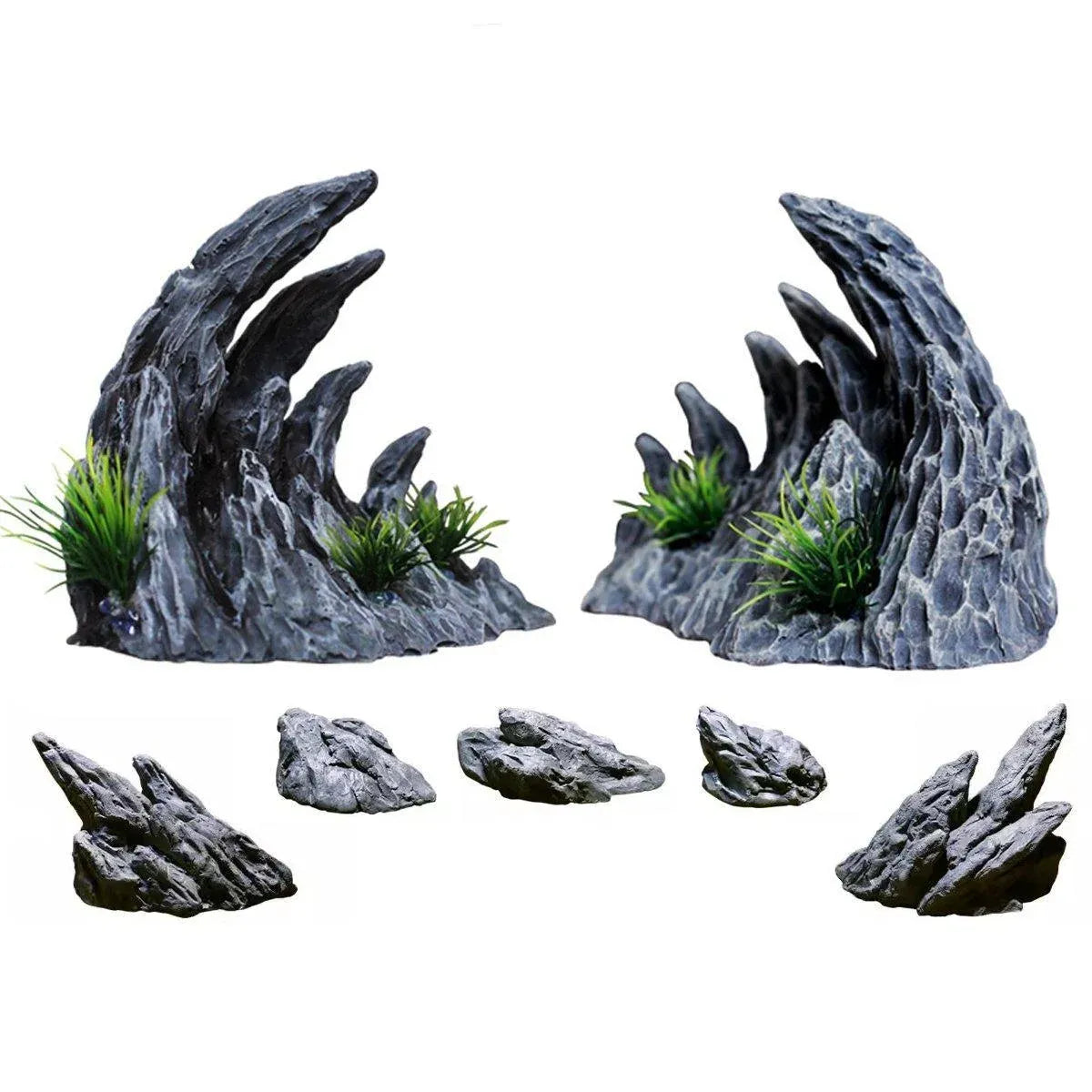 Aquarium Resin Dragon Stone Rock Decorative Ornaments Fish Tank Landscape - Dragon Valley 4#（7PCS）
