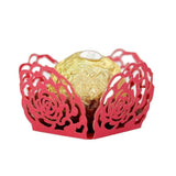 Wedding Party Celebration Candy Chocolate Box Wedding Hollow Rose Lace Decor - 50pcs-Pearl-Red