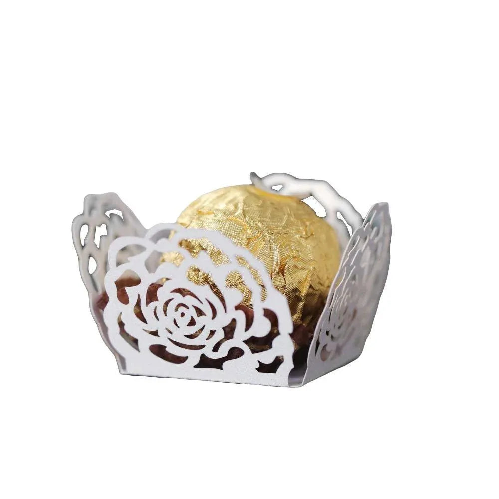 Wedding Party Celebration Candy Chocolate Box Wedding Hollow Rose Lace Decor - 50pcs-White