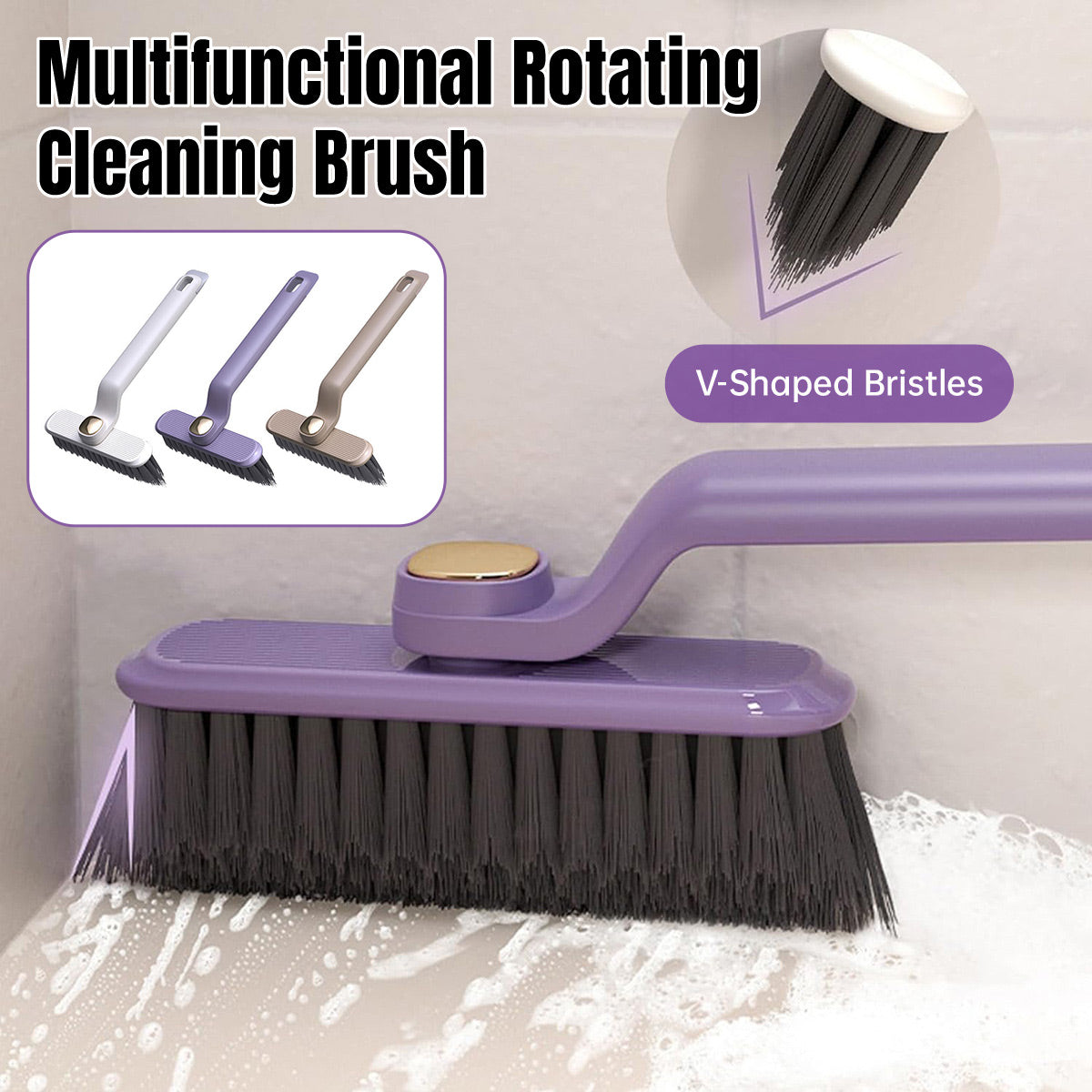 Multi-Functional Rotary Cleaning Brush Hard Bristle Slot Seam Wall Tile Brush - Purple