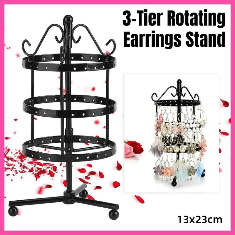3 Tier Round Rotating Earring Display Stand Jewelry Holder Hanger for Earrings
