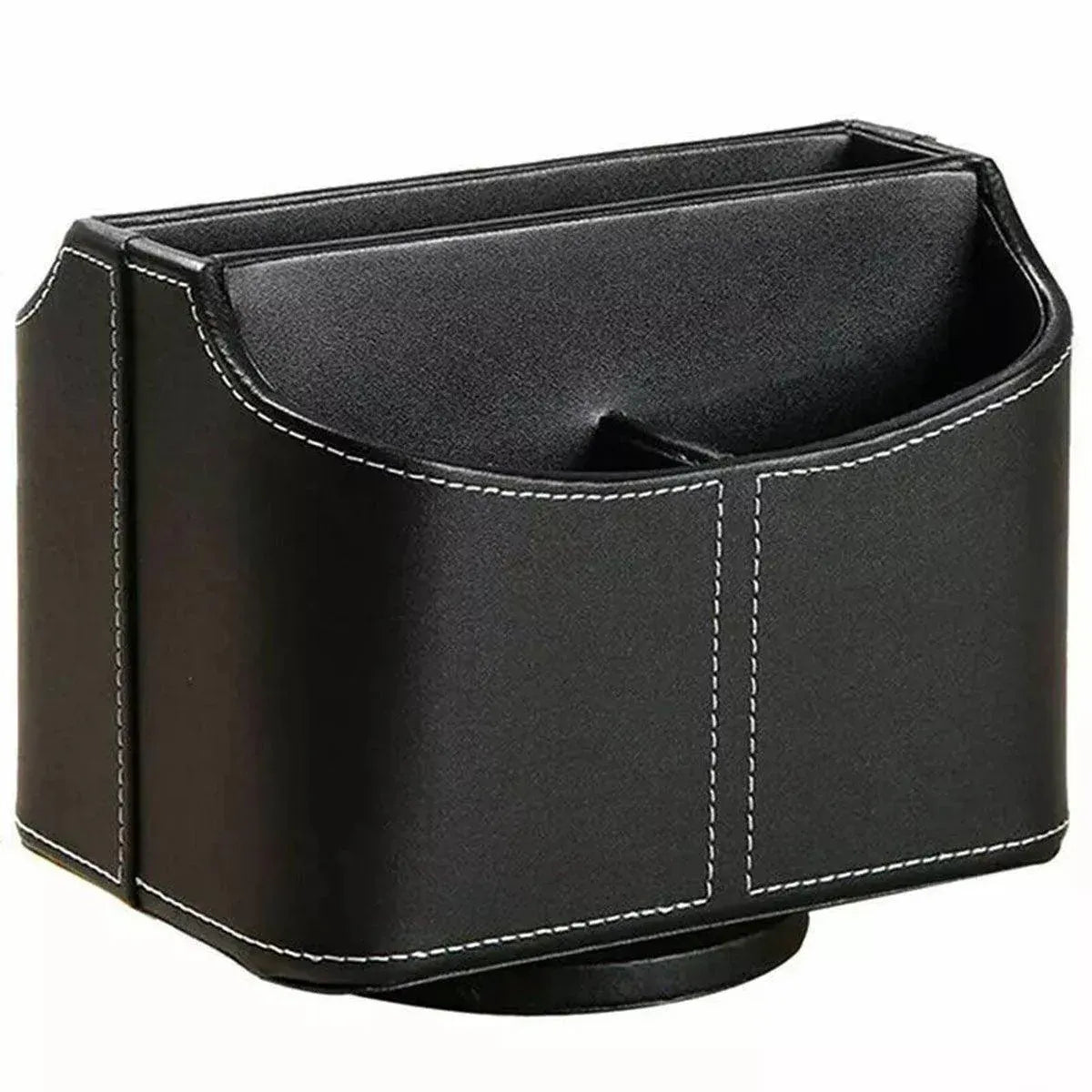 Leather Remote Control Holder 360 Degree Spinning Desk TV Remote Table Organizer - Black