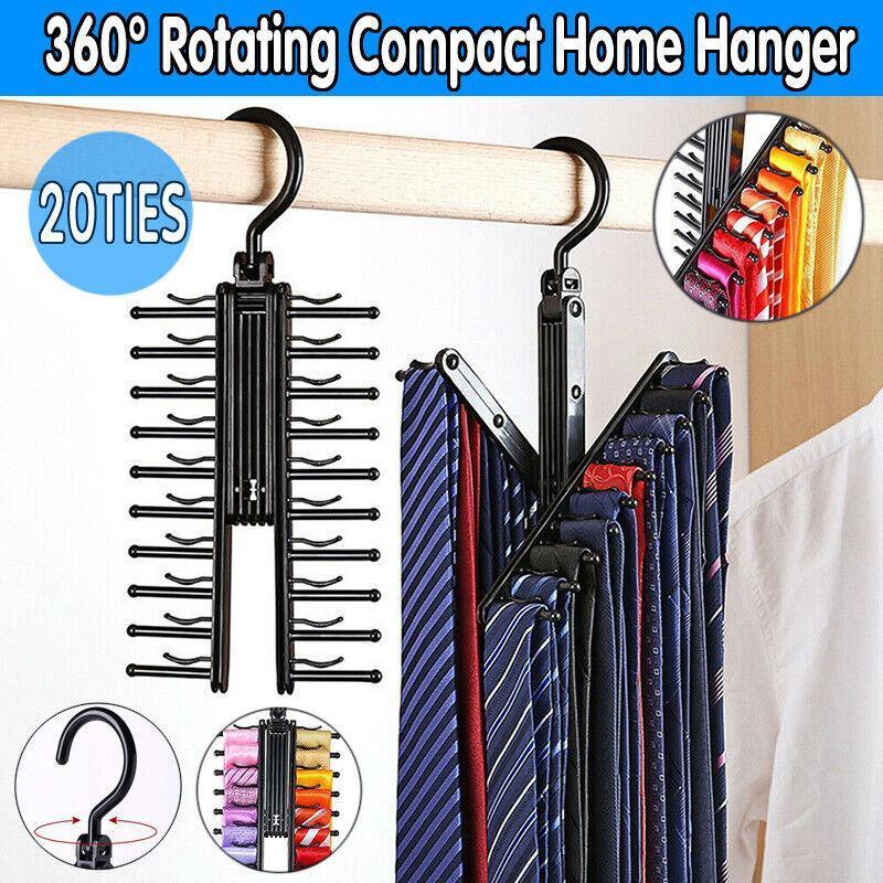 360 Degree Rotating Tie Hanger with 20 Hooks for Closet Scarves Belts Organisation