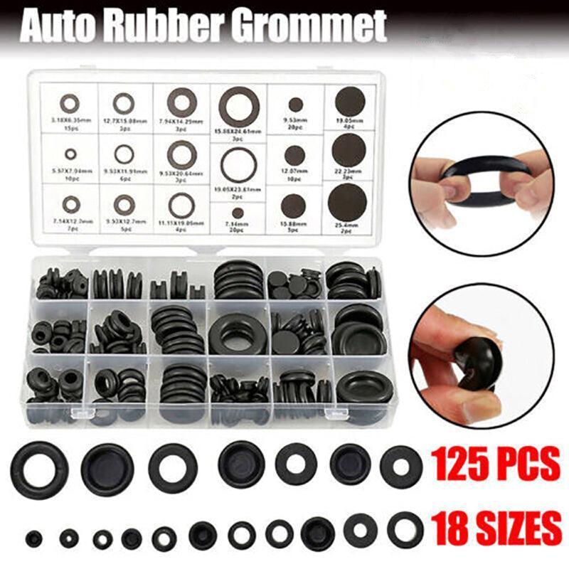 125Pcs Rubber Grommet Set-Assorted Fastener Kit 18 Popular Sizes