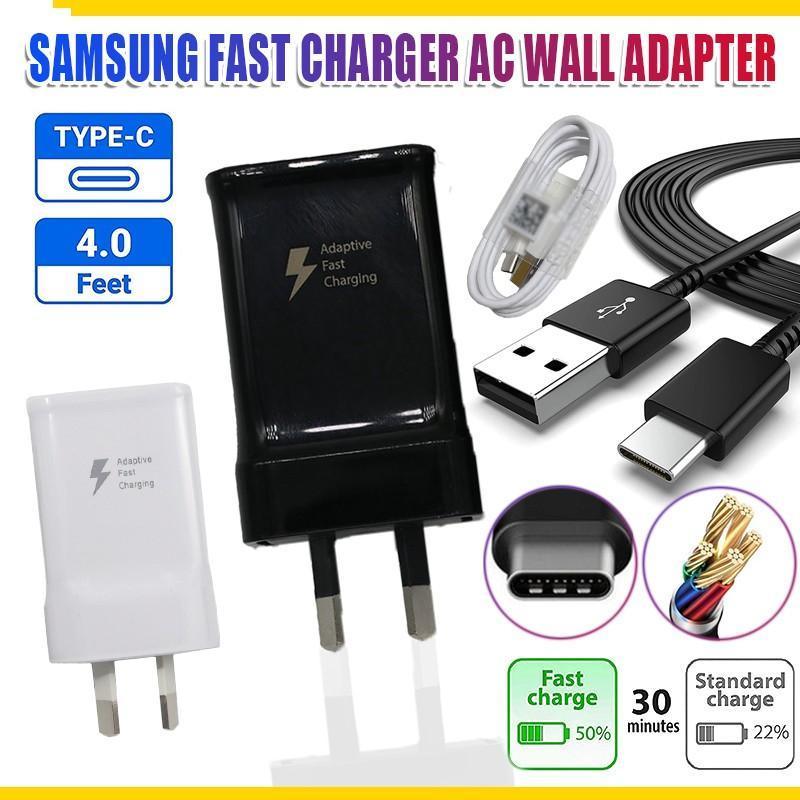 Fast Wall Charger Adapter - Samsung Galaxy S8 S9 S10/ Note 8 9 10 - White USB Type-C Cable (ONLY)