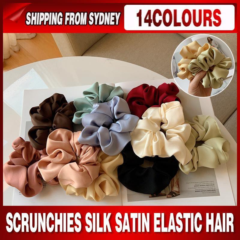 Large Scrunchies Silk Satin Elastic Hair Hair Bands Rope Hair Tie Ponytail Accessory - Blue