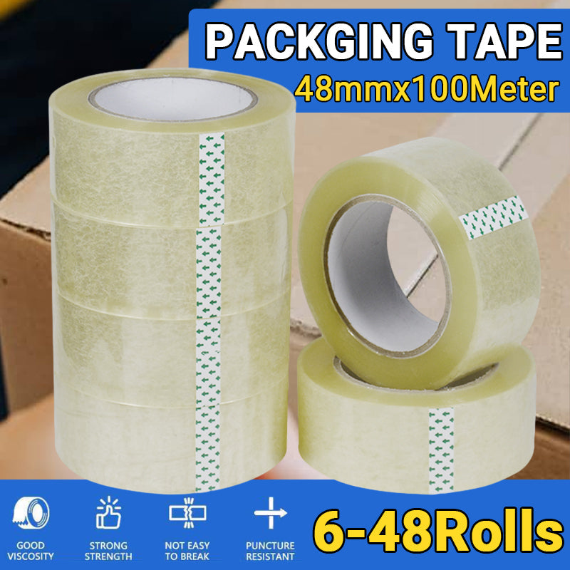 Clear Packing Tape 48mm x 100m for Carton Sealing 6 to 48 Rolls - 6 Rolls
