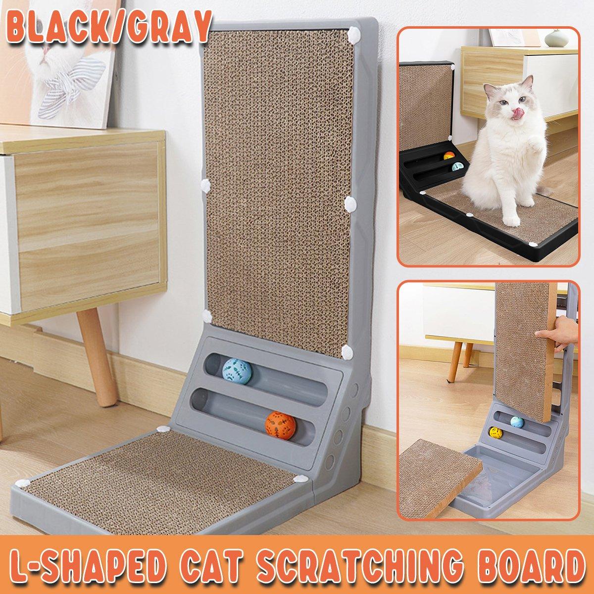 L-shaped Cat Scratching Board Vertical Claw Toy Cat Scratcher for Pet Playtime - Black