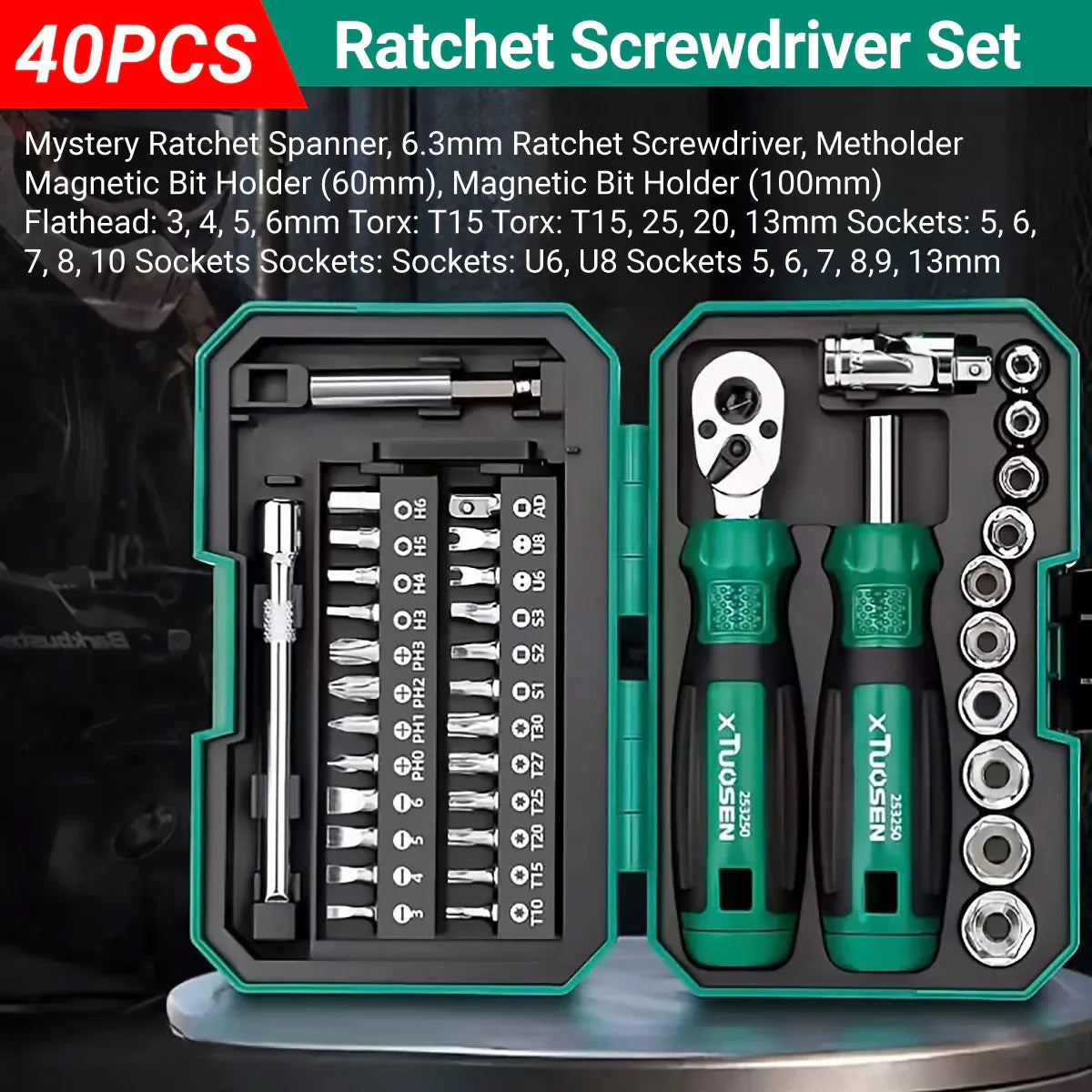 Portable Ratchet Screwdriver Tool Kit 40PCS Durable for Home Cycle Repair Use