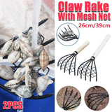 2X Clam Rake Net 5Claw Wood Handle Rake Shell Digging Tool Dig Seafood Tool