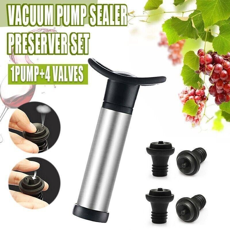 Wine Saver Vacuum Pump Sealer Preserver Set With 4 Valves Air Bottle Stoppers Au