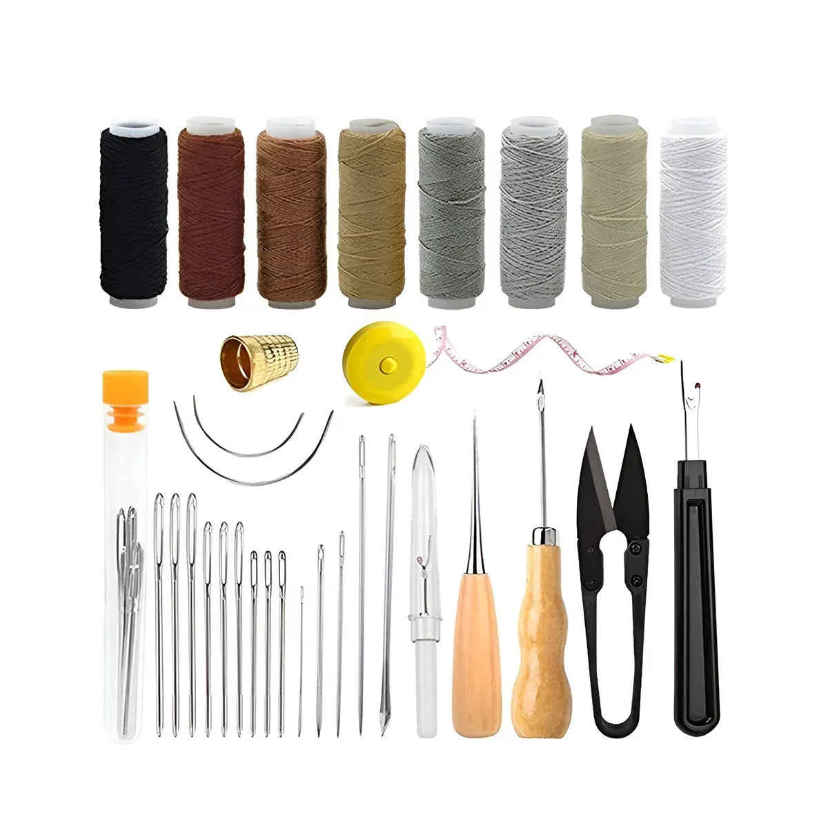Hand Sewing Kit Canvas Leather Craft 31 or 37PCS Big Eye Needles Cotton Thread - 31PCS