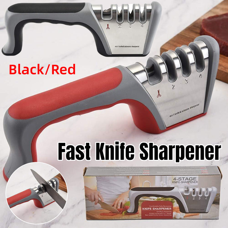 Four Stage Knife Sharpener Multifunction Kitchen Blade Sharpening Tool Quick Use - Black