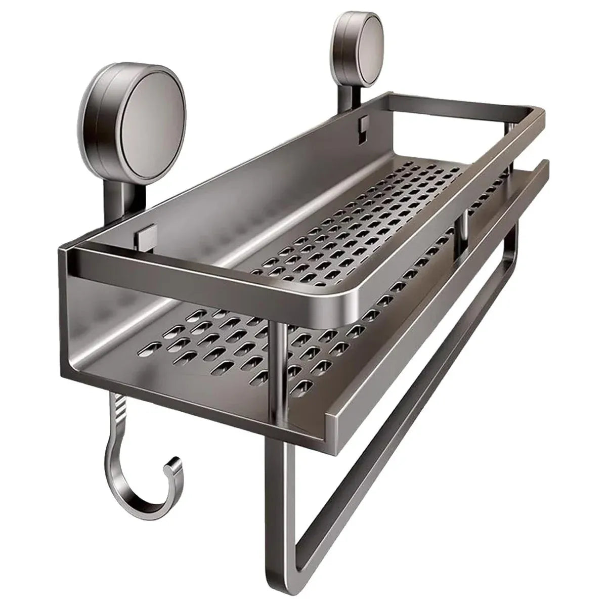Suction Cup Storage Rack Bathroom Wall Mounted Organizer Shower Toiletry Holder - 30cm-With hook and rod