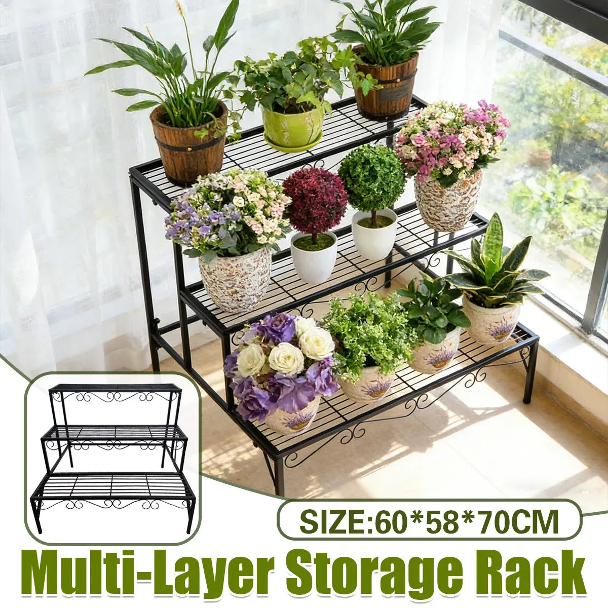 Metal Plant Stand 3 Tier Garden Shelf Flower Pot Rack Indoor Outdoor Display