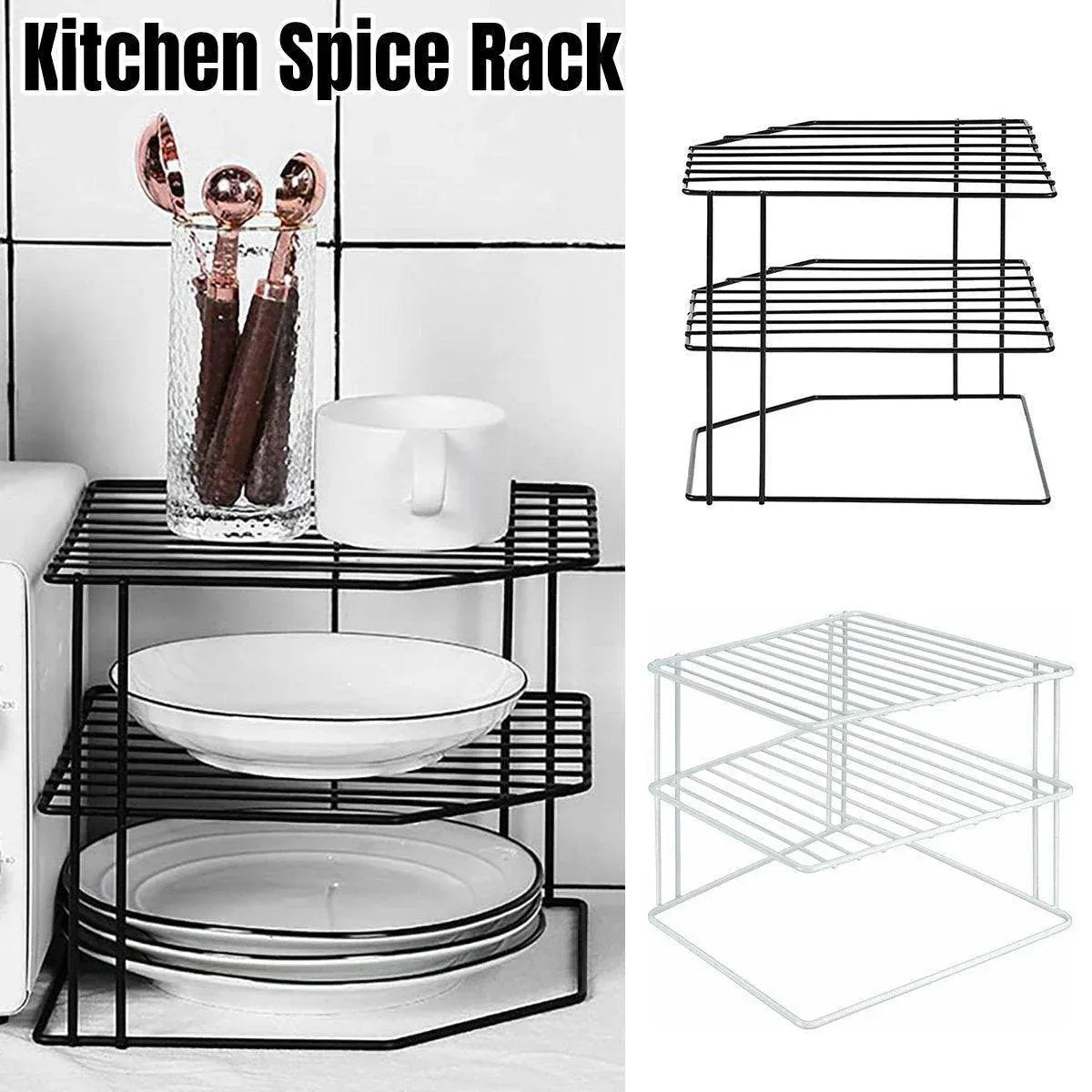 Iron Kitchen Seasoning Rack Kitchenware Storage Shelf Desktop Organizer Home - Black