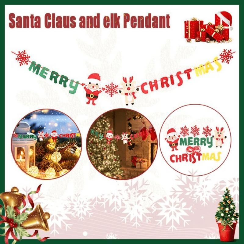 Merry Christmas Banner Felt Santa Reindeer Garland Hanging Decoration 2.8M