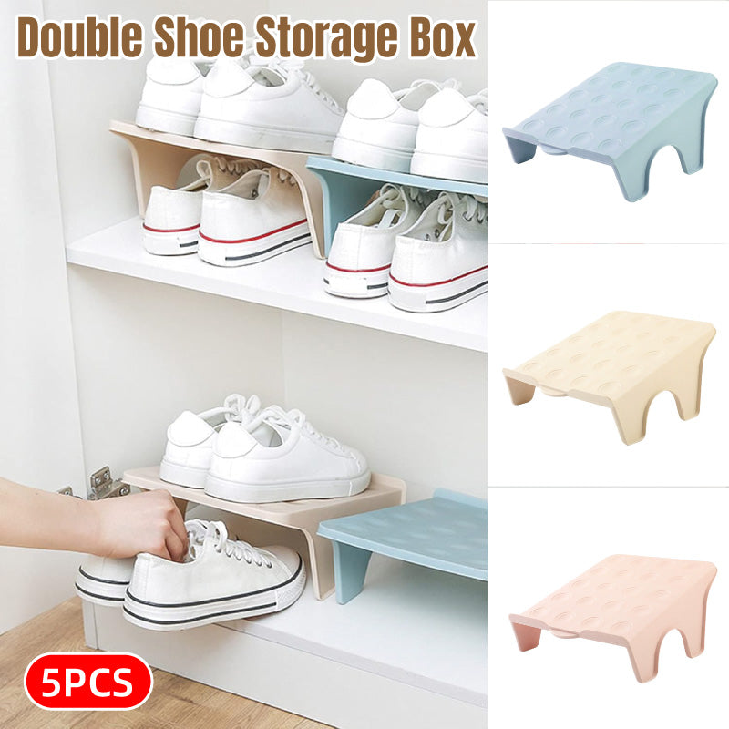 5pcs Double Layer Shoe Rack Simple Storage Organizer Space Saving Shoe Holder - Pink