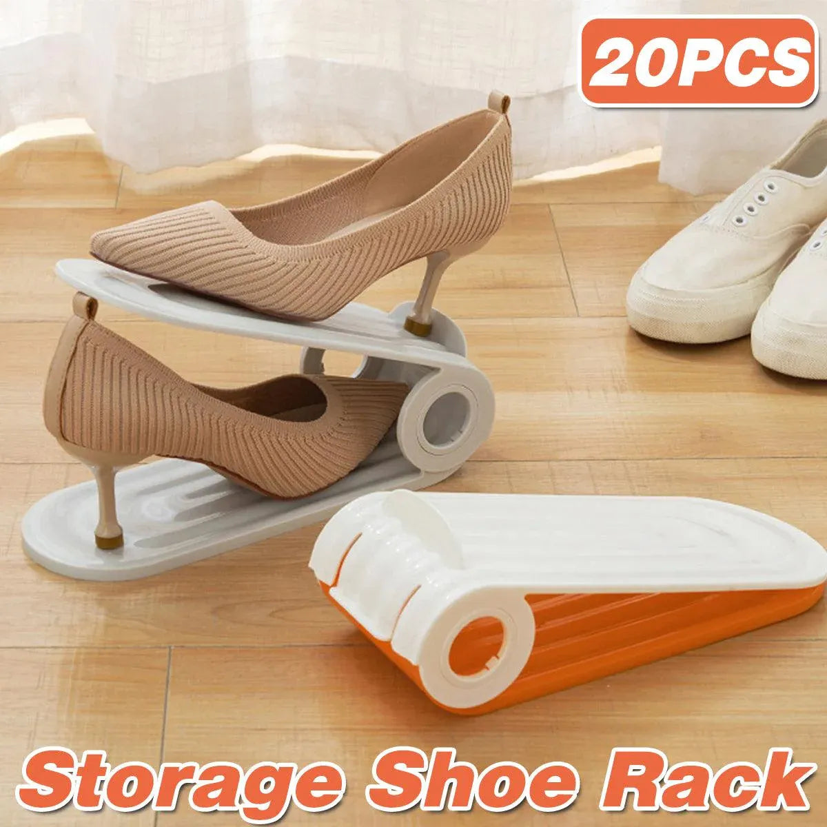 20pcs Shoe Slots Organizer Adjustable Double Layer Shoe Rack Stackable Support - Orange