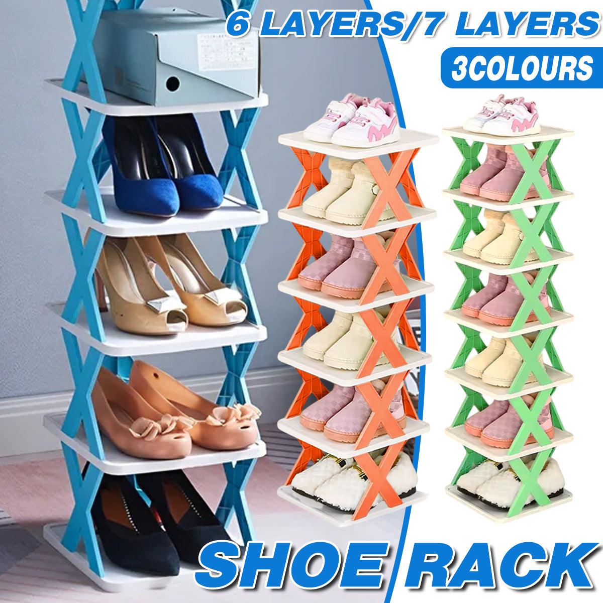 6/7 Tier Shoe Rack Space Saving Small Shoe Cabinet Storage Shelf Organizer - Blue-6 Layer