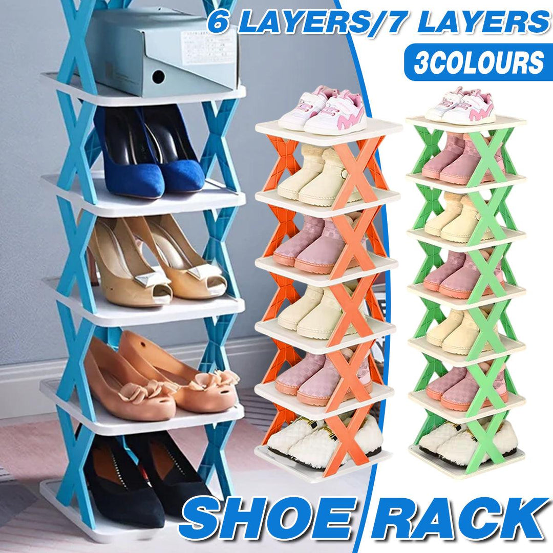 6/7 Tier Shoe Rack Space Saving Small Shoe Cabinet Storage Shelf Organizer - Orange-7 Layer