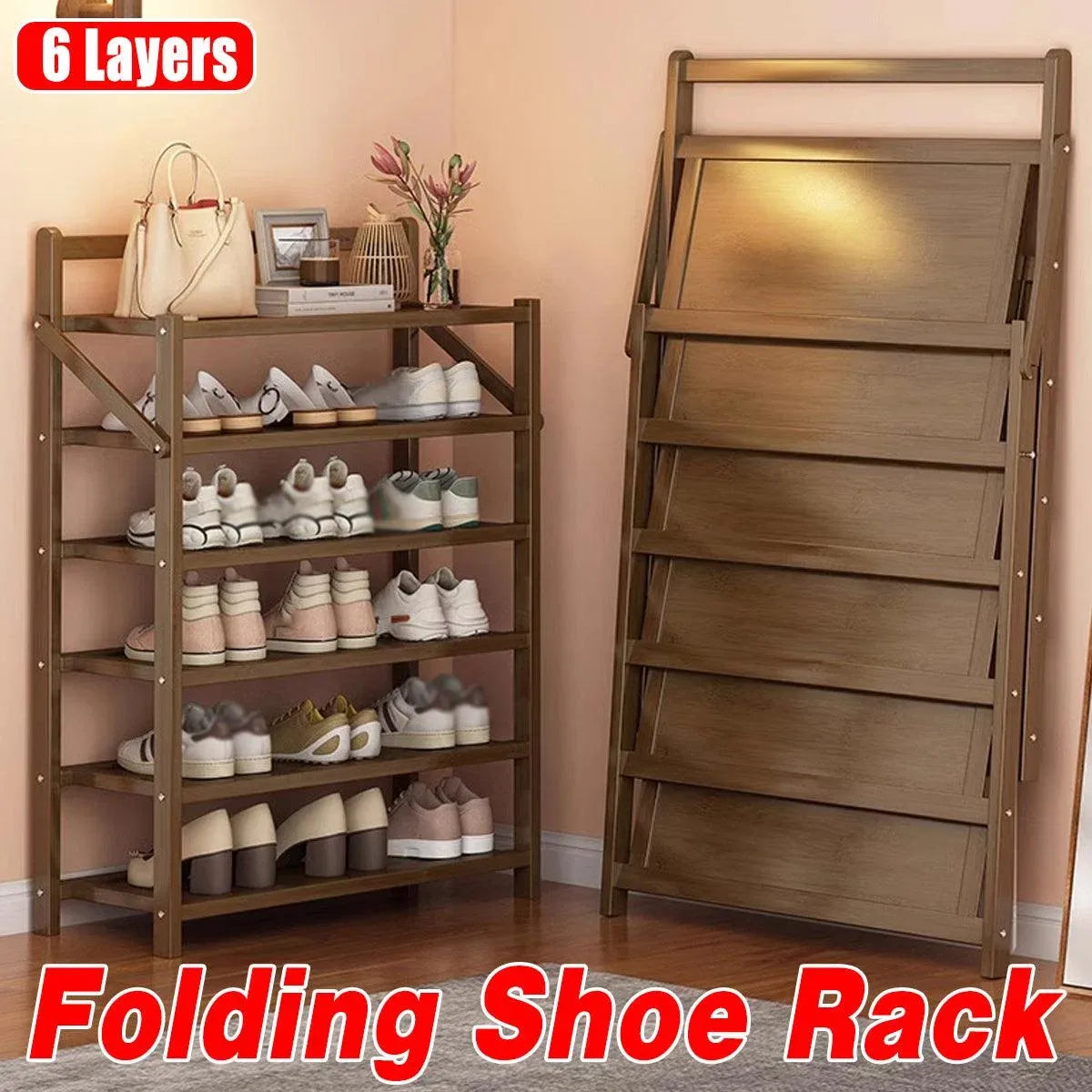 70CM 6 Tier Shoe Rack Folding Shoe Cabinet Easy Storage Organizer Space Saver