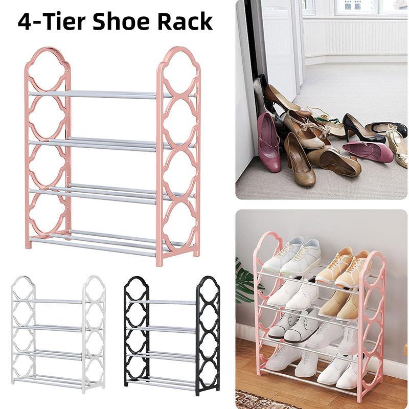 Four Layer Shoe Rack Storage Organizer Multi Tier Shoe Shelf for Entryway Closet - Pink